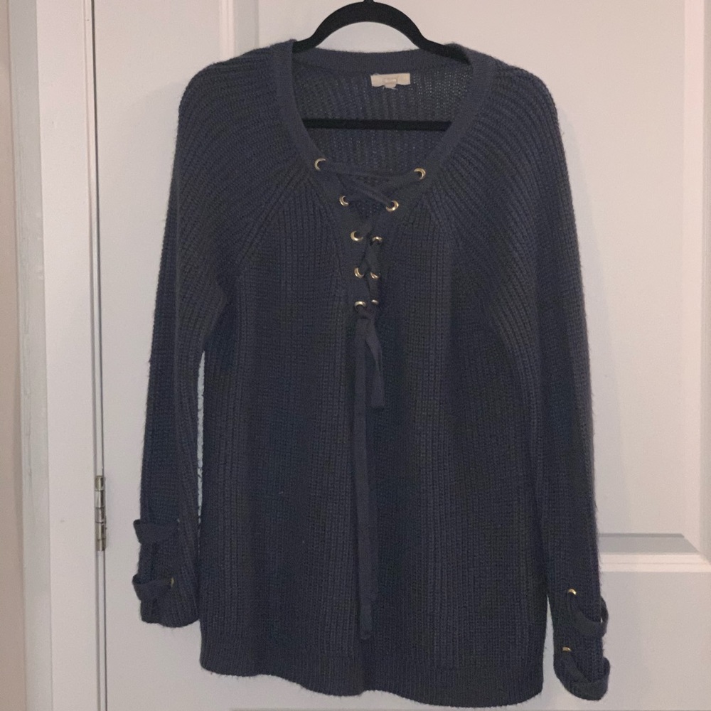 Navy knit lace up sweater